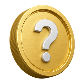 Decoratief 3D-element op de FAQ-pagina: een gouden munt met vraagteken